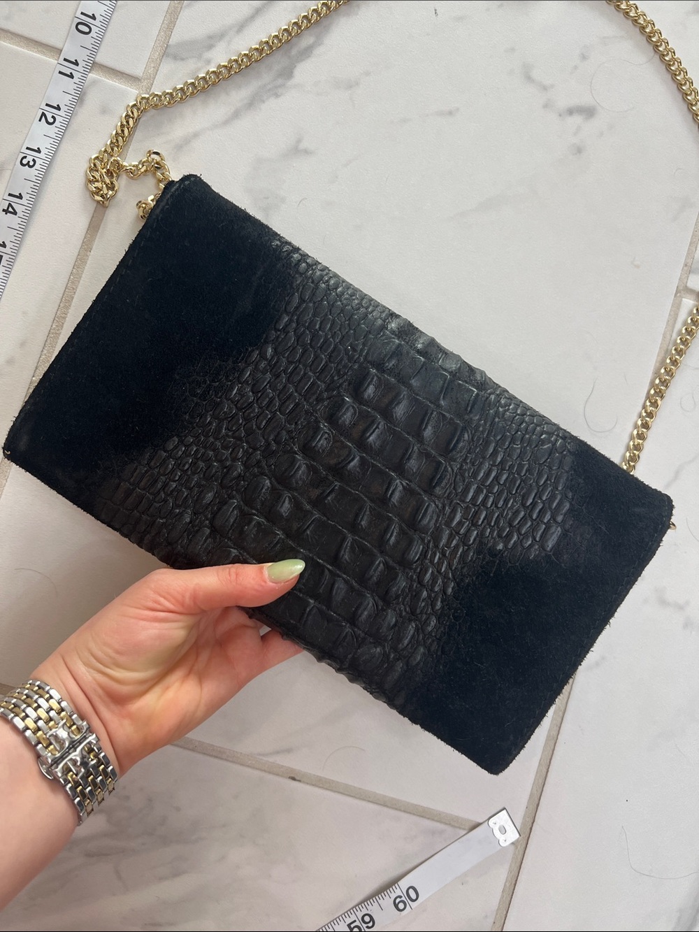House of Harlow Black Croc-Embossed Shoulder Bag with Gold Chain - Picture 7 of 7